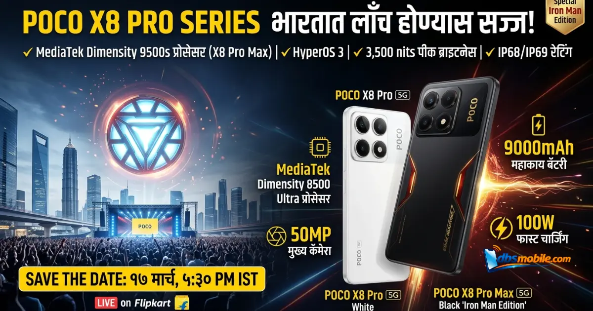 POCO X8 Pro Specifications POCO X8 Pro Series India Launch Banner with dbsmobile.com
